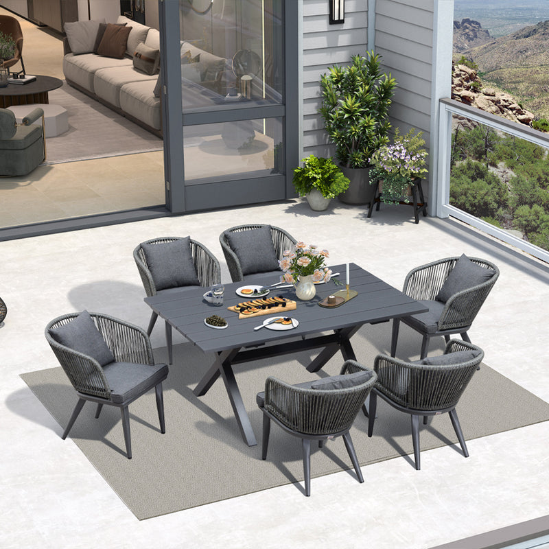 PURPLE LEAF Patio Dining Sets with Aluminum Frame Table & Handwoven Wicker Chairs Grey