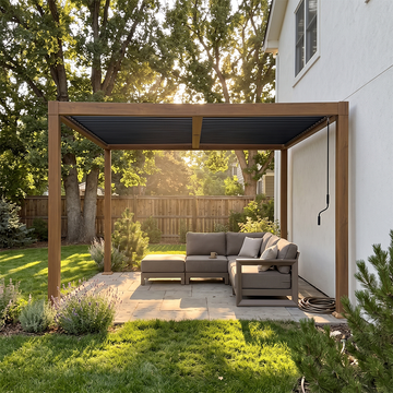 Wood Grain Louvered Pergola | Adjustable Roof