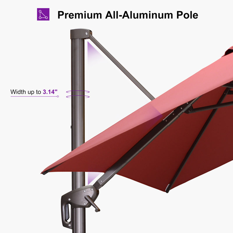 PURPLE LEAF Patio Cantilever Umbrella with Aluminum Offset Hanging for Pool Garden Deck