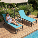 PURPLE LEAF Outdoor Textilene Chaise Lounge with Wheels for Outside Aluminum Patio Lounge Chair with 5 Adjustable Position Recliner for Patio, Beach, Yard, Pool, Side Table Included