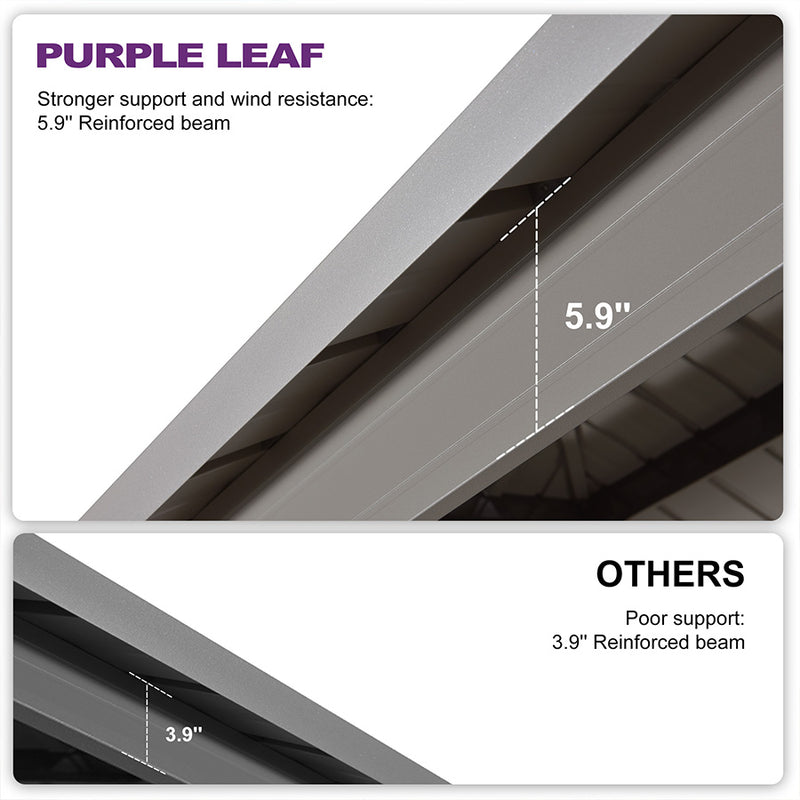 PURPLE LEAF Outdoor Hardtop Gazebo Champagne Metal Frame Galvanized Steel Double Roof with Curtains and Netting for Poolside