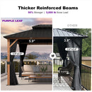 PURPLE LEAF Metal Gazebo Double Roof Wood Grain Aluminum Frame with Curtains and Netting with Lights-milky