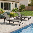 PURPLE LEAF Outdoor Chaise Lounge Chair Patio Pool Lounger Aluminum Chairs with Side Table and Wheels Adjustable Tanning Recliner with Armrests for Outside Backyard Deck Beach