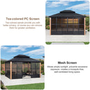 PURPLE LEAF Sunroom Hardtop Gazebo Solarium Wood Grain  Galvanized Steel Double Roof All-Weather Aluminum Outdoor Screen House with String Lights