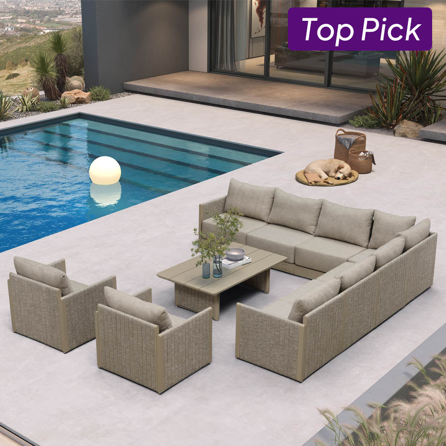 Sanori L Shaped Patio Couch Set Modular Sofa Beige Cushions Backyard