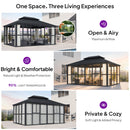 PURPLE LEAF Luxury Sunroom Solarium 360° Transparent Outdoor Living Room with Elegant Curtains Outdoor Gazebo with 4-Side Sliding Doors and Windows for Entertaining with String Lights