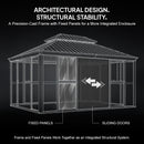 PURPLE LEAF Luxury Sunroom Solarium 360° Transparent Outdoor Living Room with Elegant Curtains Outdoor Gazebo with 4-Side Sliding Doors and Windows for Entertaining with String Lights