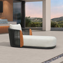 PURPLE LEAF Hailar Olefin Patio Chaise Lounge Chair , Upholstered Pool Lounge Chairs for Outdoor with Teak Armresfor Deck, Pool, Lawn, Garden, Courtyard, Porch, Khaki