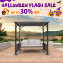 PURPLE LEAF 3-Seat Outdoor Metal Pergola Swing Bed Hanging Cloud Swing Chair with Stand Cushions & Pillows for Outdoor