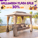 PURPLE LEAF 3 Person Outdoor Patio Porch Swing Gazebo with Netting & Gazebo Curtains with Canopy Swings for Adults