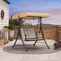 PURPLE LEAF Porch Swing with Adjustable Tilt Canopy Patio Swing with Stand and Meatl Steel Frame All-Weather Outdoor Swing Chair Seat Space-Saving for Backyard Garden Deck