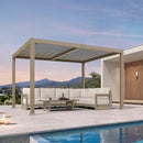 PURPLE LEAF Caesar Solar Louvered Pergola with LED Strip Lights and Control Panel Aluminum Outdoor Pergola with Adjustable Roof for Patio Deck Garden Yard Champagne