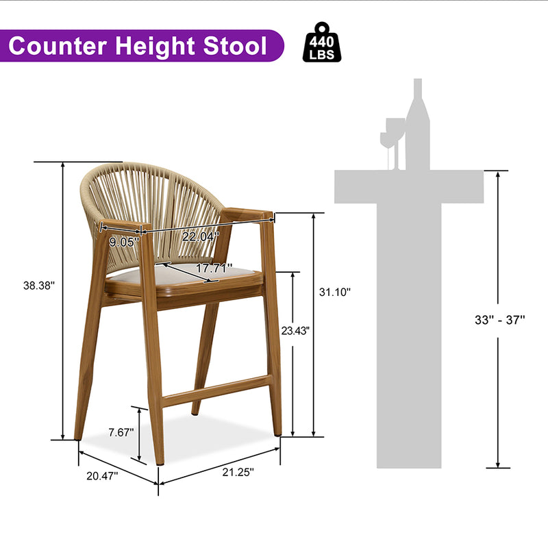 PURPLE LEAF Putdoor Bar Stools Set of 2 – Counter Stools Bar Stools with Aluminum Frame & Backrest for Patio, Kitchen Island & Bistro Stools