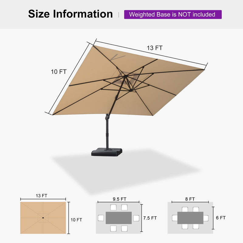 PURPLE LEAF Stepless Tilt Cantilever Umbrella Affordable Outdoor Patio Umbrella