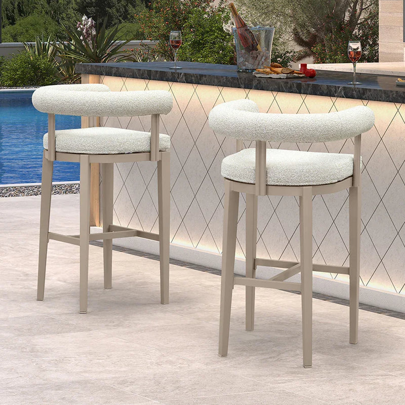 PURPLE LEAF Outdoor Bar Stools Set of 2 Modern Olefin Upholstered Barstools with Back and Armrest Bar Chairs for Garden Kitchen Island