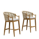 PURPLE LEAF Patio Bar Stools Set of 2 Outdoor Wicker Modern High Bar Chairs Metal Cushioned Barstools with Backs and Ergonomic Armrest for Balcony Garden Indoor Kitchen Island