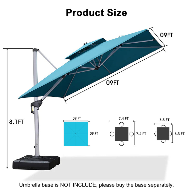 PURPLE LEAF Large Square Patio Cantilever Umbrella for Garden Pool Porch