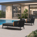 PURPLE LEAF Hailar Olefin Patio Chaise Lounge Chair , Upholstered Pool Lounge Chairs for Outdoor with Teak Armresfor Deck, Pool, Lawn, Garden, Courtyard, Porch, Khaki