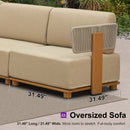 PURPLE LEAF Breck U-Shaped  with table Modular Outdoor Sectional with Wood-Grain Aluminum Frame and Thick Teak-Colored Cushions for Family Entertaining