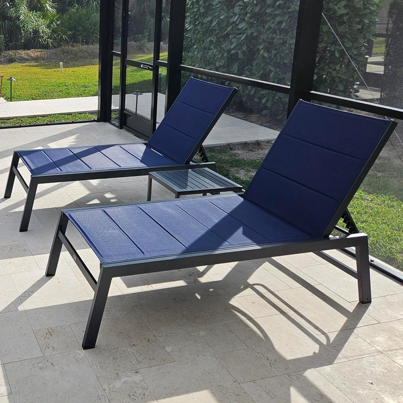PURPLE LEAF Extra Large 2 Pieces Outdoor Aluminum Chaise Lounge Chair with Wheels