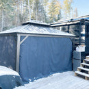 PURPLE LEAF Outdoor Hardtop Gazebo for Patio Bronze Aluminum Frame Pavilion with Navy-Blue Curtain and String Lights-clear