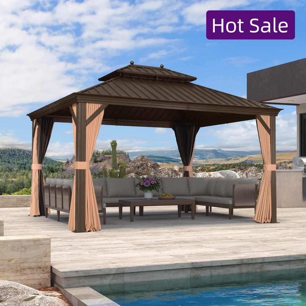 Outdoor Hardtop Gazebo Double Roof | Galvanized Steel Canopy