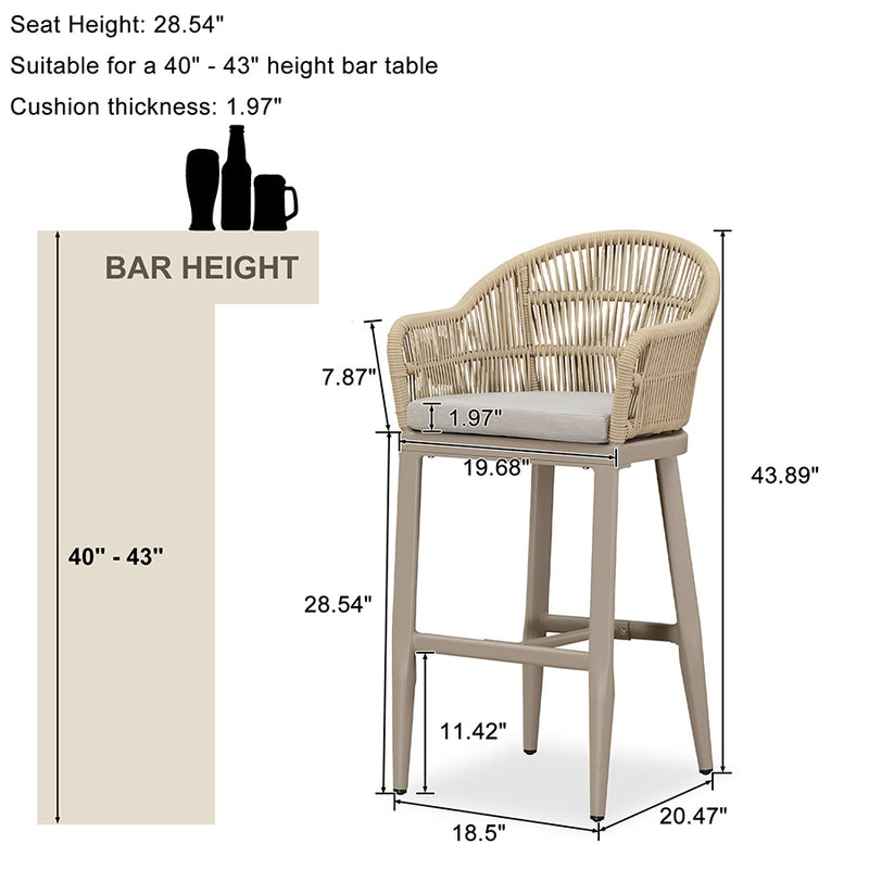 PURPLE LEAF Patio Chairs, 2 Set Outdoor Bar Stools Modern Counter Height Bar, Cushions Included