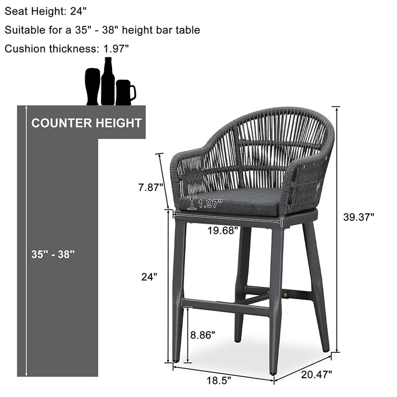 PURPLE LEAF Patio Chairs, 2 Set Outdoor Bar Stools Modern Counter Height Bar, Cushions Included