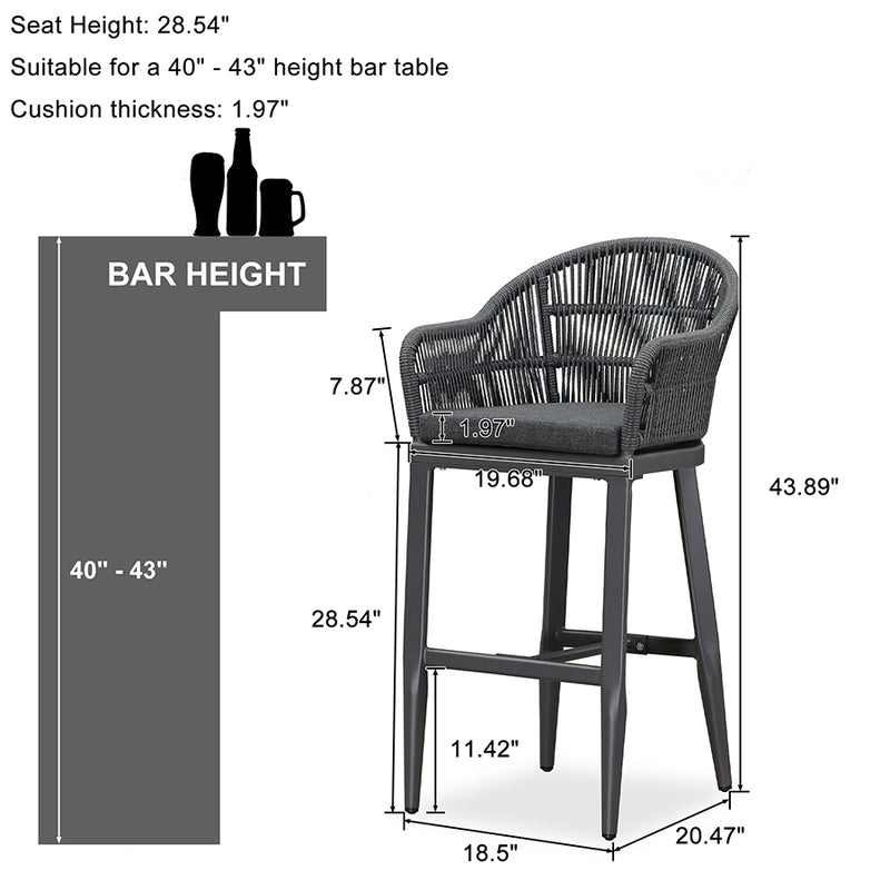 PURPLE LEAF Patio Chairs, 2 Set Outdoor Bar Stools Modern Counter Height Bar, Cushions Included