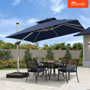 PURPLE LEAF SUNBRELLA Fabric Double Top Square Cantilever Umbrella with Wood Pattern