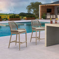 Clearance - PURPLE LEAF Patio Sunbrella Bar Stools Rattan Bar Aluminum Bar Stool Outdoor Barstools with Back and Cushion for Garden Kitchen Island