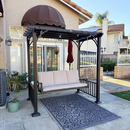 PURPLE LEAF 3-Seat Outdoor Metal Pergola Swing Bed Hanging Cloud Black rope Swing Chair with Stand Cushions & Pillows for Outdoor