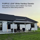 PURPLE LEAF Patio Hardtop Gazebo for Outdoor Grey Galvanized Steel Double Roof White Aluminum Poles with Curtains and String Lights-clear