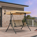 PURPLE LEAF Porch Swing with Adjustable Tilt Canopy Patio Swing with Stand and Meatl Steel Frame All-Weather Outdoor Swing Chair Seat Space-Saving for Backyard Garden Deck