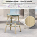 PURPLE LEAF Patio French Round Counter Stool Set of 2 Rattan Backless Stackable Barstools Aluminum Frame Footrest with Woven Wicker for Outdoor Kitchen Yard