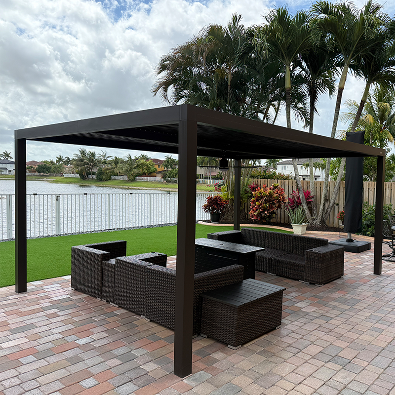 PURPLE LEAF Outdoor Louvered Pergola Adjustable Metal Roof Bronze Hardtop Gazebo Patio Pavilion