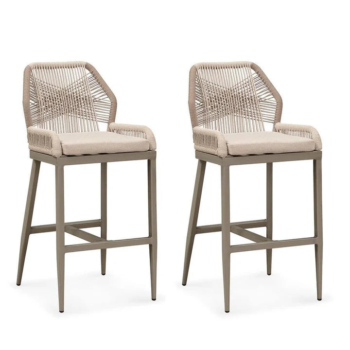 PURPLE LEAF Outdoor Bar Stool Set of 2,  Wicker Rattan Bar stools with Back Aluminum Outside Garden Patio Bar Chairs