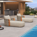 PURPLE LEAF Luxury  Hailar Olefin Patio Chaise Lounge Chair , Upholstered Pool Aluminium Lounge Chairs for Outdoor with Teak Armres for Deck, Pool, Lawn, Garden, Courtyard, Porch
