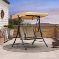 PURPLE LEAF Porch Swing with Adjustable Tilt Canopy Patio Swing with Stand and Meatl Steel Frame All-Weather Outdoor Swing Chair Seat Space-Saving for Backyard Garden Deck