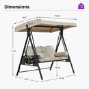 PURPLE LEAF 3-Seat Porch Swing Outdoor w/Cushion & Adjustable Canopy