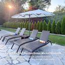 PURPLE LEAF 13'X7' double-sided patio market white large rectangular advanced chain lock pin umbrellas with a sturdy 1.9" powder-coated pole and 12 ribs for stability and free base provide hadow area of large rectangularumbrella surface and cover the entire row ofmatchi.ng lounge chairs easily.