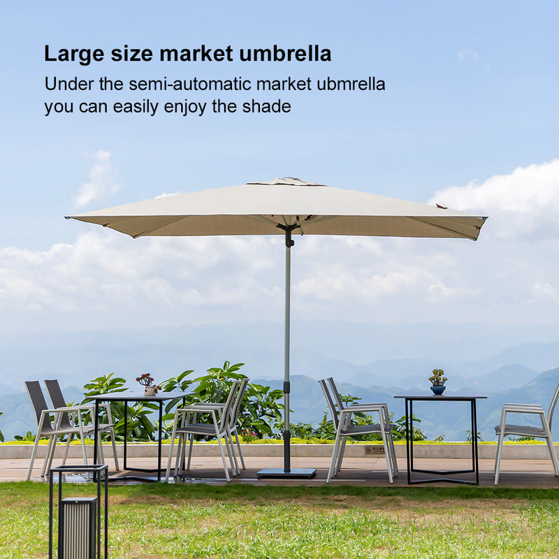 PURPLE LEAF Semi-Auto Outdoor Market Table Umbrella with Heavy-Duty Fabric