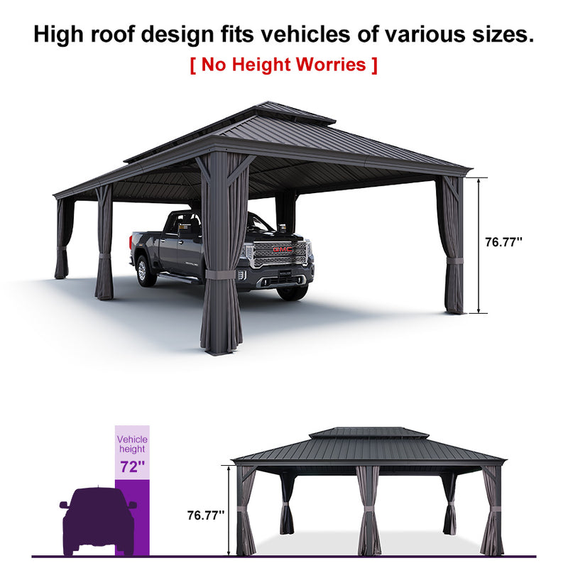 PURPLE LEAF Outdoor Metal Carport Gazebo Grey Steel Roof Aluminum Frame Shelter for Parking