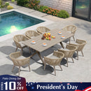 PURPLE LEAF 7/9/11 Pieces Outdoor Dining Set Aluminum Table & Wicker Rattan Chairs Modern Patio Furniture Set for Deck, Champagne
