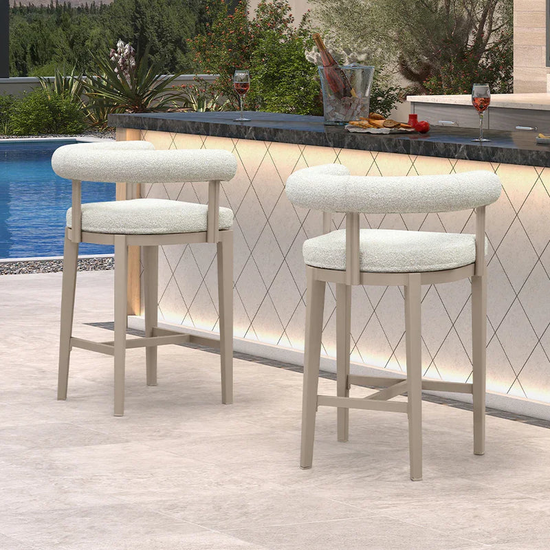 PURPLE LEAF Outdoor Bar Stools Set of 2 Modern Olefin Upholstered Barstools with Back and Armrest Bar Chairs for Garden Kitchen Island