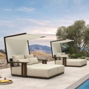 PURPLE LEAF Luxury Double Chaise Lounge Chair Outdoor Premium Aluminum Lounger with Teak Trim Armrest and 4 Pillows Modern Daybed with Textilene Canpoy for Pool Backyard Deck Garden
