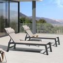 PURPLE LEAF Outdoor Lounge Chair Set of 3 Patio Chaise Pool Lounger Aluminum Frame with Side Table and Wheels for Outside Sunbathing Tanning Recliner Including Pillows