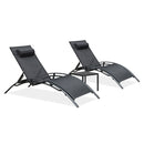 PURPLE LEAF Patio Chaise Lounge Set Outdoor Beach Pool Sunbathing Lawn Lounger Recliner Chair Outside Chairs with Side Table Included