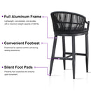 PURPLE LEAF Patio Bar Stools Set of 2 Outdoor Wicker Modern High Bar Chairs Metal Cushioned Barstools with Backs and Ergonomic Armrest for Balcony Garden Indoor Kitchen Island
