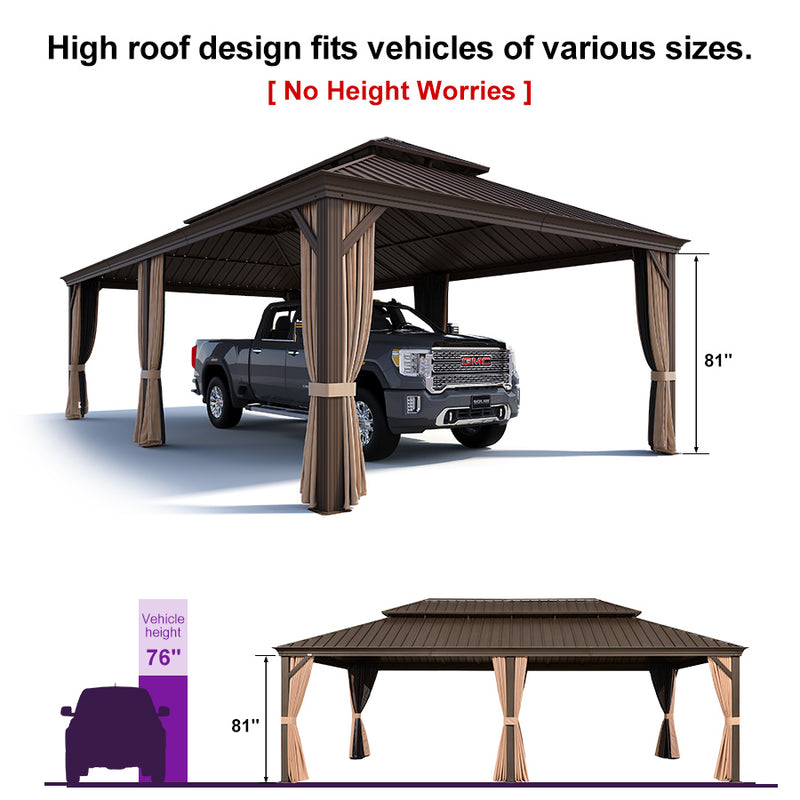 PURPLE LEAF Outdoor Metal Carport Gazebo Bronze Steel Roof Aluminum Frame Shelter for Parking